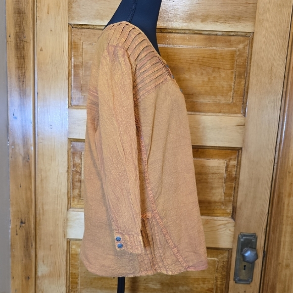 Red Ranch Orange Buttoned Ribbed 3/4 Sleeve Tunic L - Picture 3 of 4
